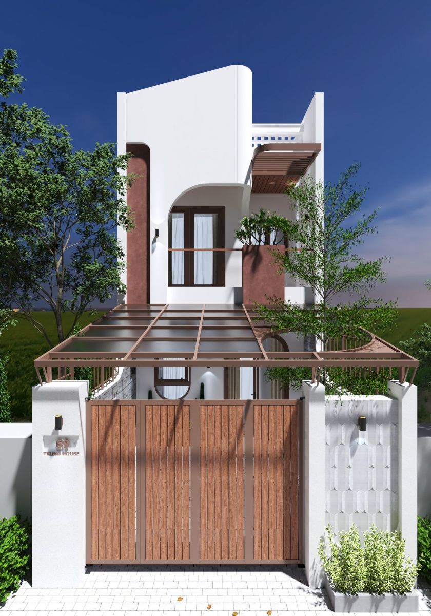 mẫu nhà phố 2 tầng có sân thượng